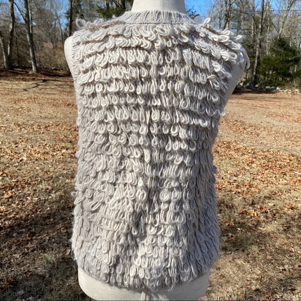 CYNTHIA ROWLEY NEW SWEATER VEST CARDIGAN TAN LOOPS TIE FRONT Size M - Picture 6 of 8